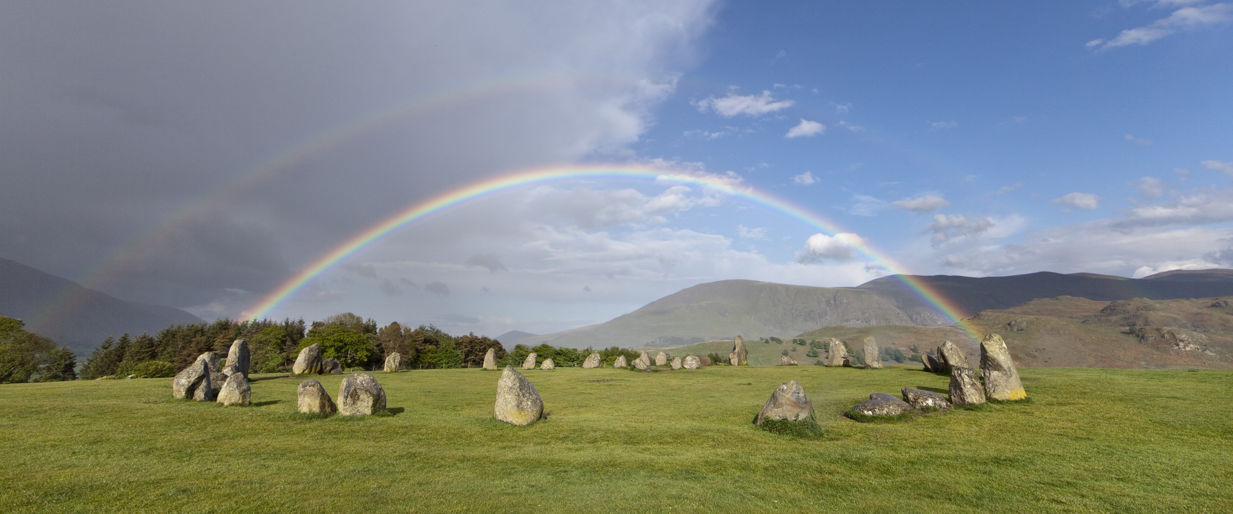 Just after a heavy shower, rainbow at Castlerigg Stone Circle, Keswick