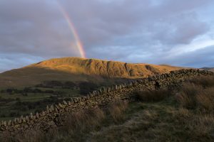 Rainbow over Clough Head on the Helvellyn range near Keswick in the Lake District.