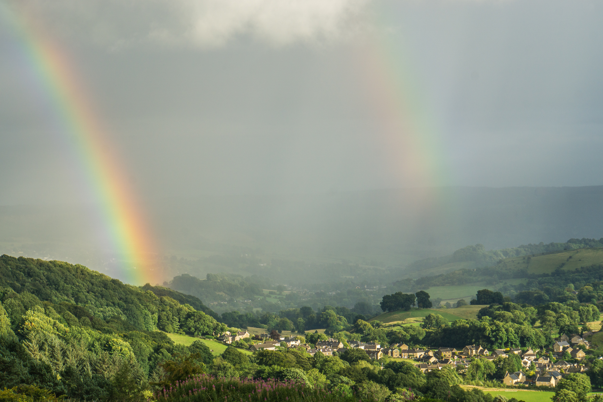 Double rainbow over the village of Eyam, Peak District